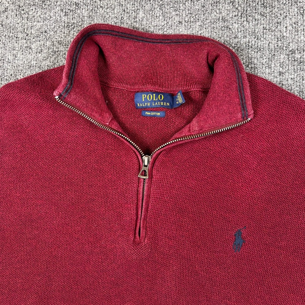 Polo Ralph Lauren 1/4 Zip Sweater Mens XL Red Pima Cotton Pullover Knit Pony - Picture 5 of 10